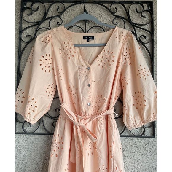 1 State Cotton Eyelet Embroidered Dress - Size Small - Peach/ Pink - Picture 3 of 10